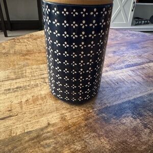 Navy and White Patterned Ceramic Container